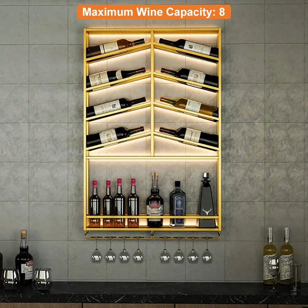 HMR - Industrial Wall Mounted Wine Rack with Glass & Bottle Rack