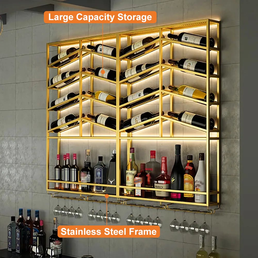 HMR - Industrial Wall Mounted Wine Rack with Glass & Bottle Rack