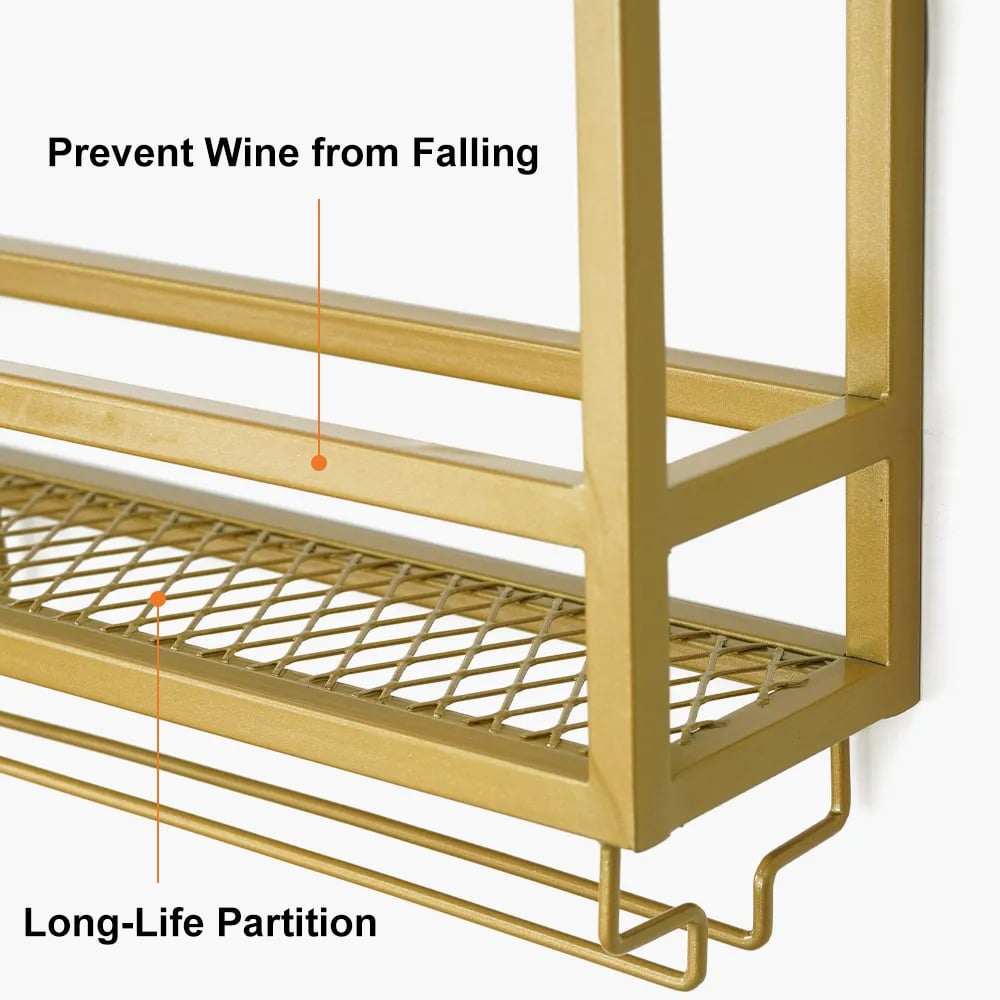 HMR - Industrial Wall Mounted Wine Rack with Glass & Bottle Rack