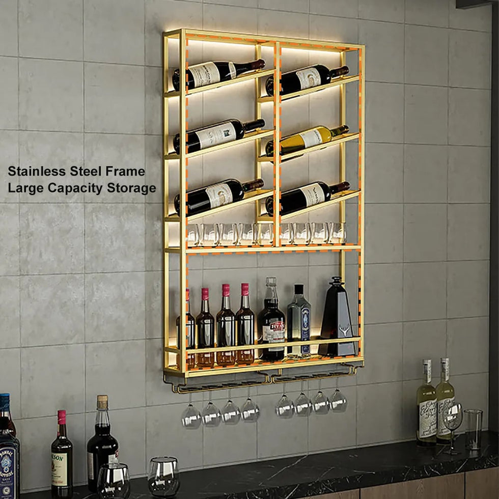 HMR - Industrial Wall Mounted Wine Rack with Glass & Bottle Rack