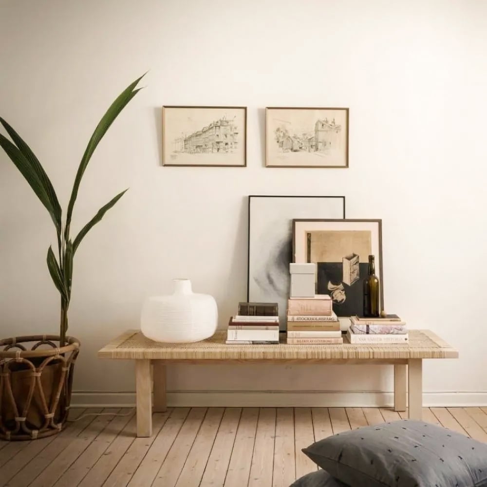 HMR - Farmhouse Woven Rattan Entryway Bench in Natural