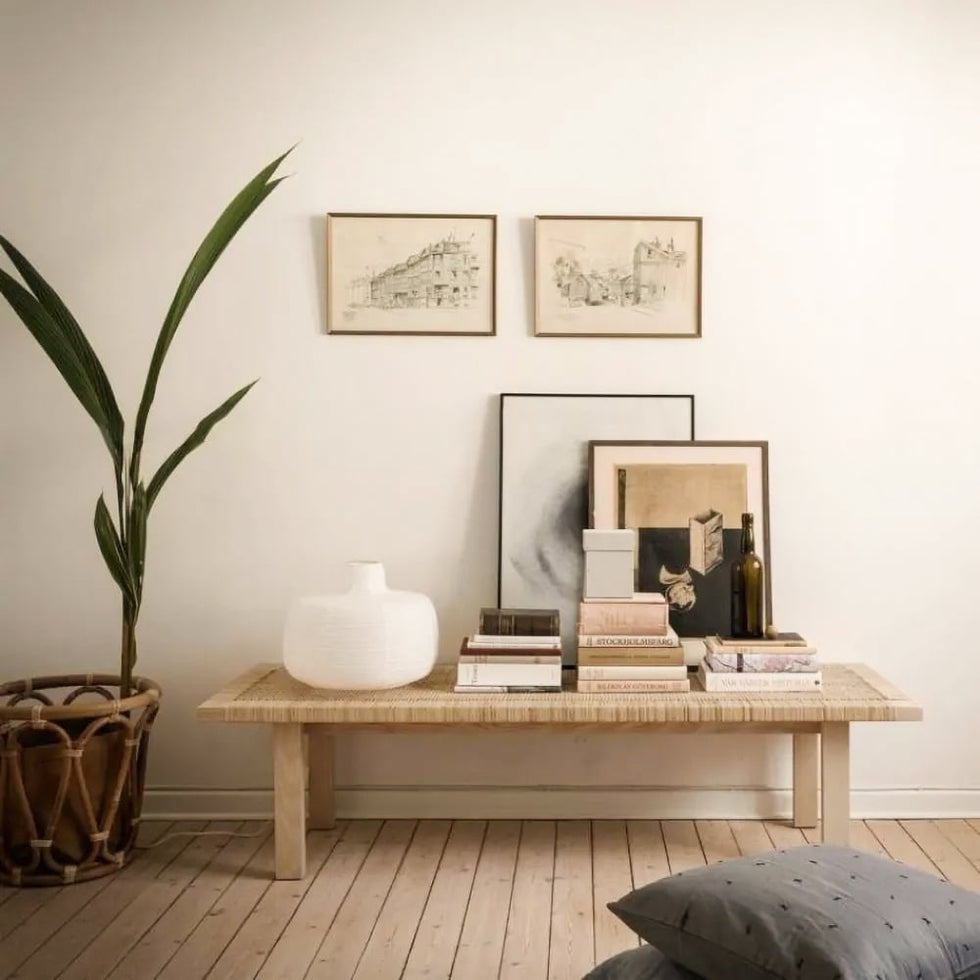 HMR - Farmhouse Woven Rattan Entryway Bench in Natural