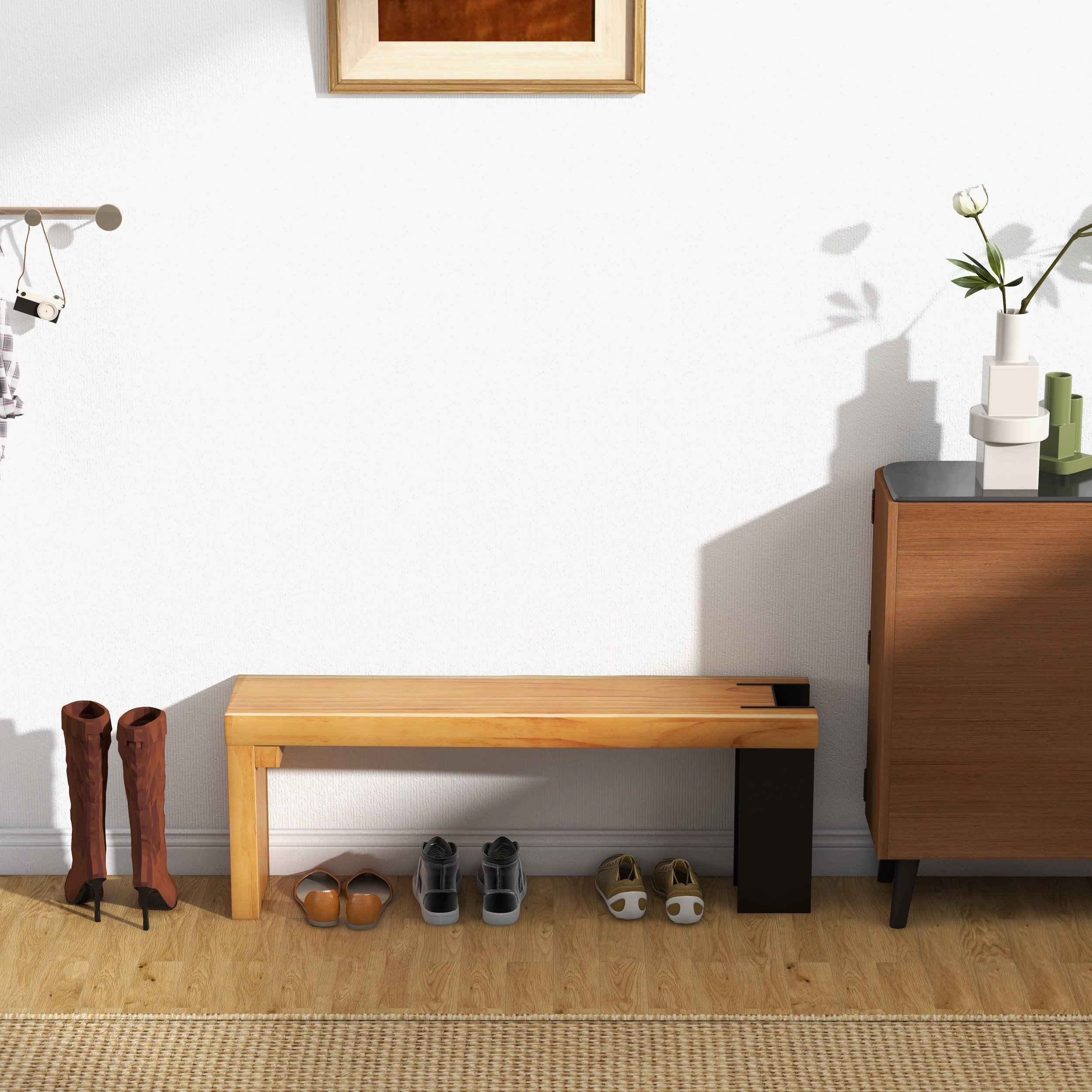 HMR - Retro Bench Entryway Bench with Metal Legs in Natural