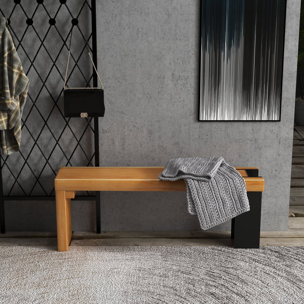 HMR - Retro Bench Entryway Bench with Metal Legs in Natural