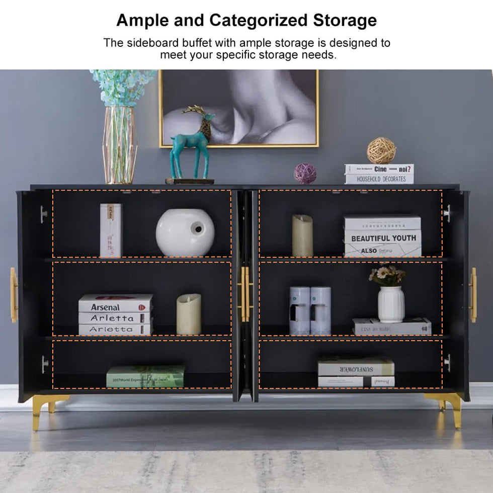 HMR - Wovuna Series Sideboard Buffet with 4 Doors & 6 Shelves