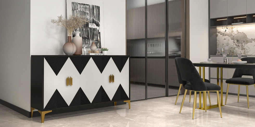 HMR - Wovuna Series Sideboard Buffet with 4 Doors & 6 Shelves