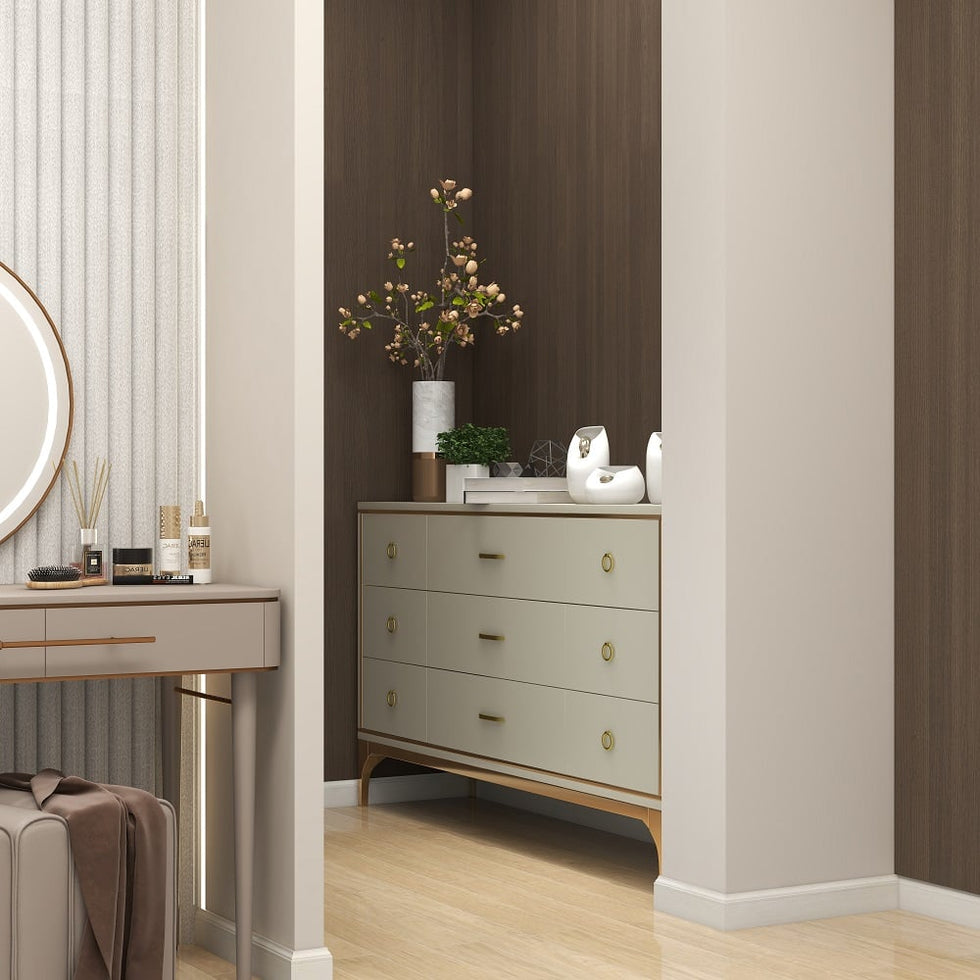 HMR - 9-Drawer Bedroom Dresser for Storage in 63"W, Champagne and Gold