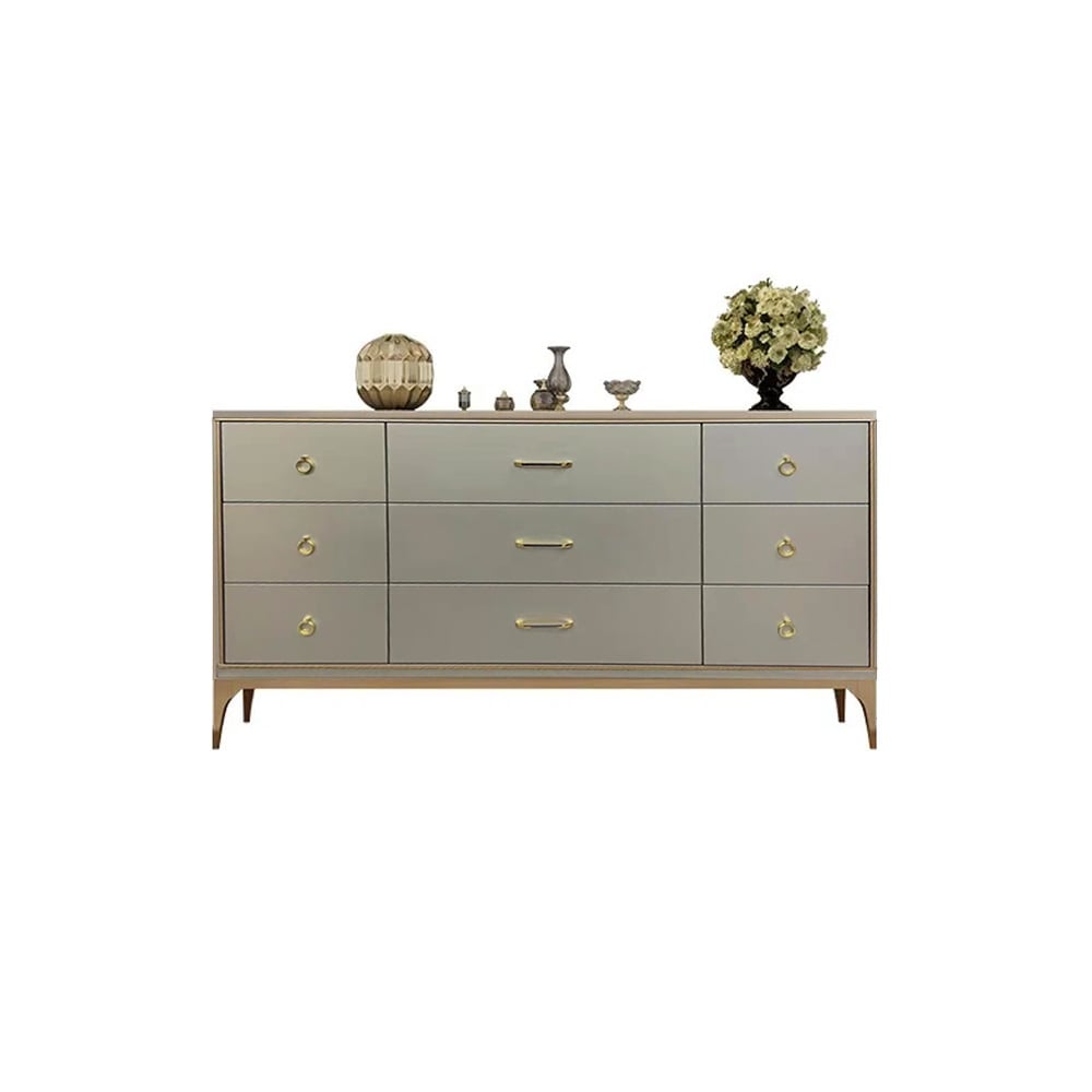 HMR - 9-Drawer Bedroom Dresser for Storage in 63"W, Champagne and Gold