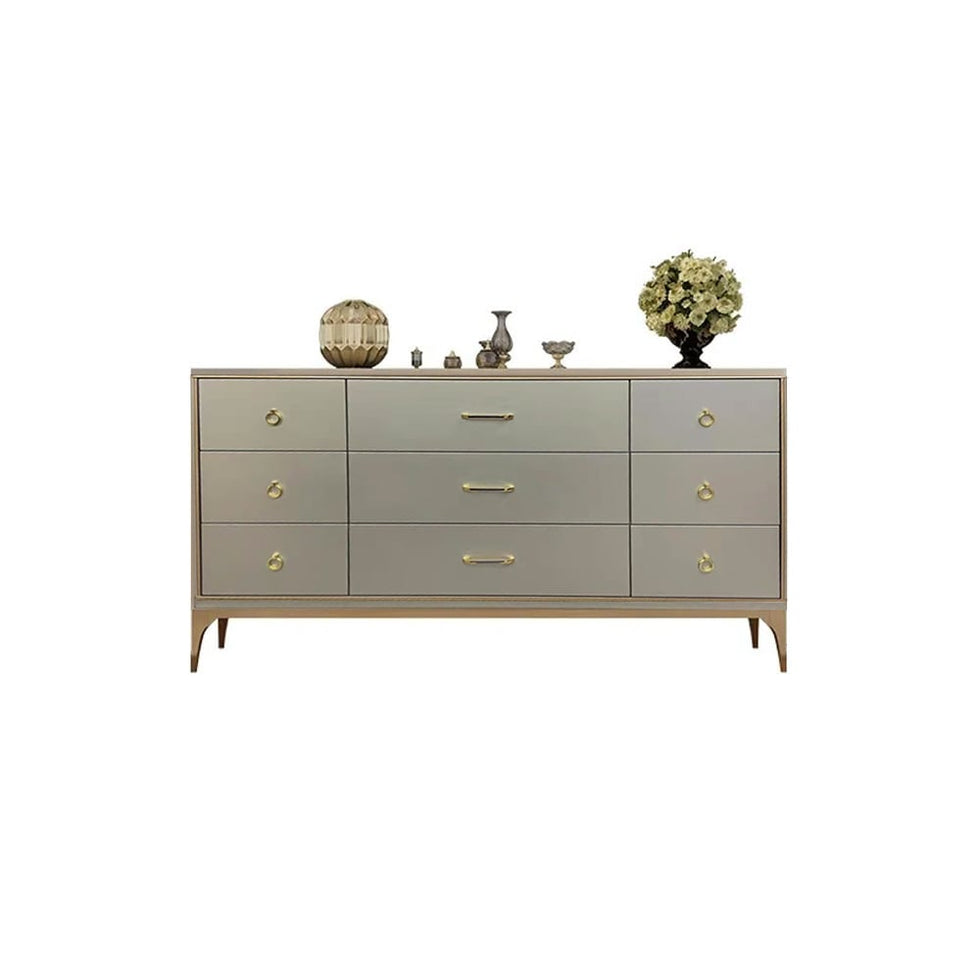 HMR - 9-Drawer Bedroom Dresser for Storage in 63"W, Champagne and Gold