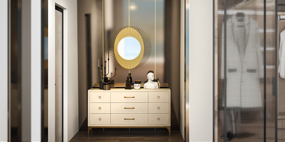 HMR - 9-Drawer Bedroom Dresser for Storage in 63"W, Champagne and Gold