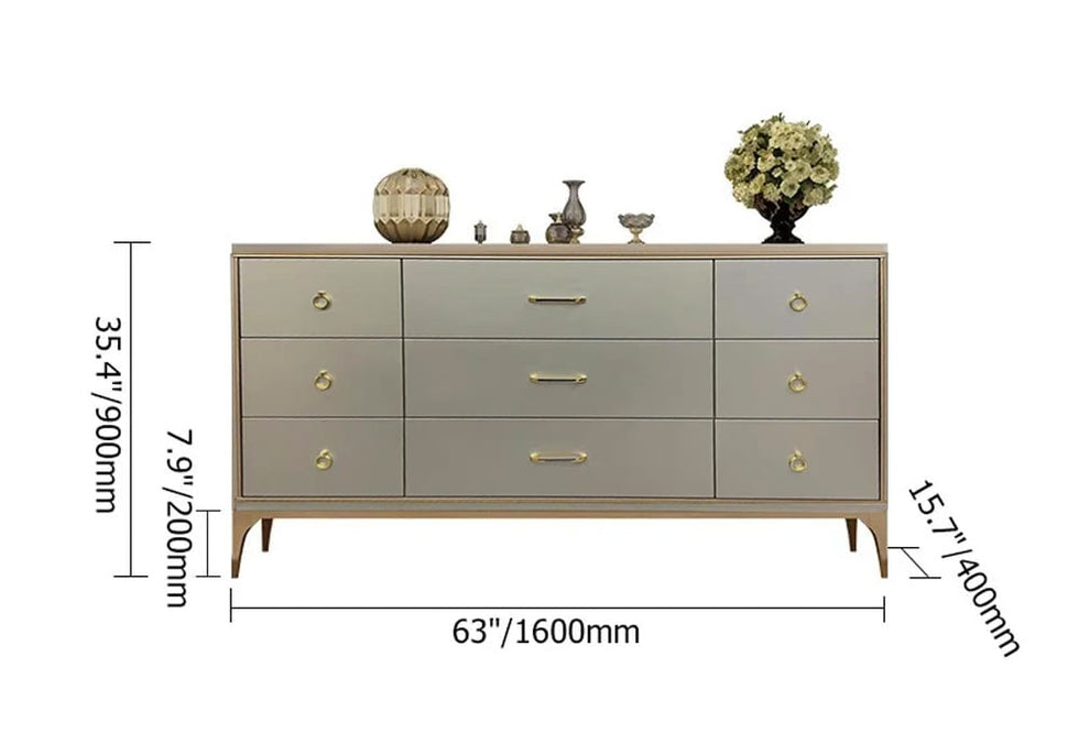 HMR - 9-Drawer Bedroom Dresser for Storage in 63"W, Champagne and Gold