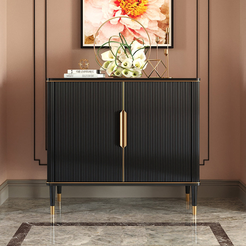 HMR - Modern Entryway Accent Cabinet with 2 Doors 2 Shelves 43.3" in Black
