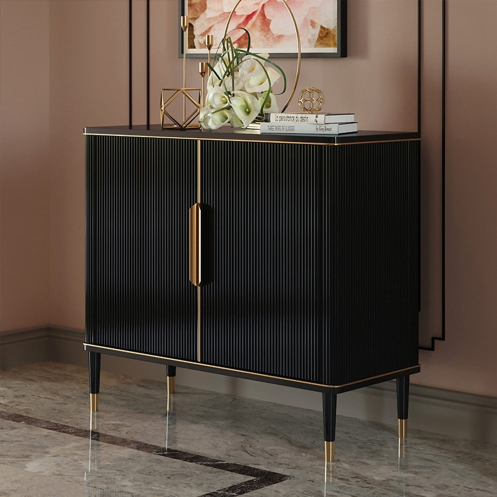 HMR - Modern Entryway Accent Cabinet with 2 Doors 2 Shelves 43.3" in Black