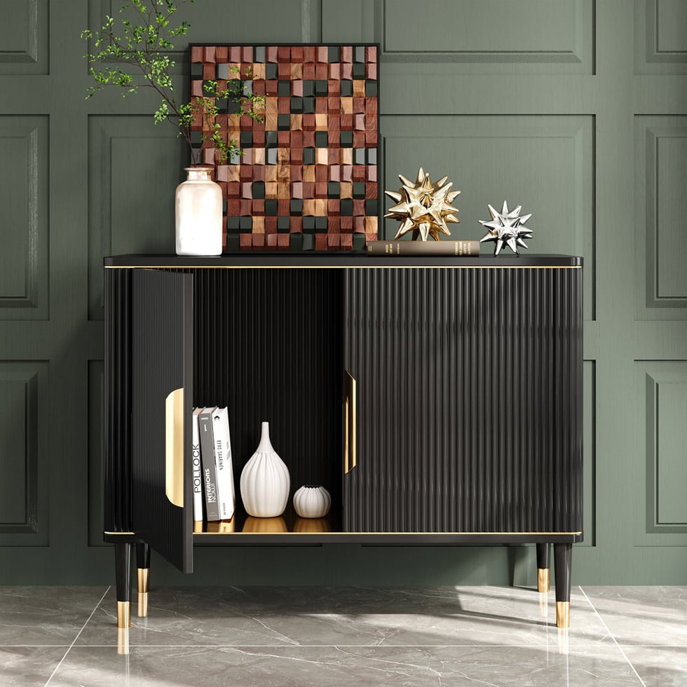 HMR - Modern Entryway Accent Cabinet with 2 Doors 2 Shelves 43.3" in Black