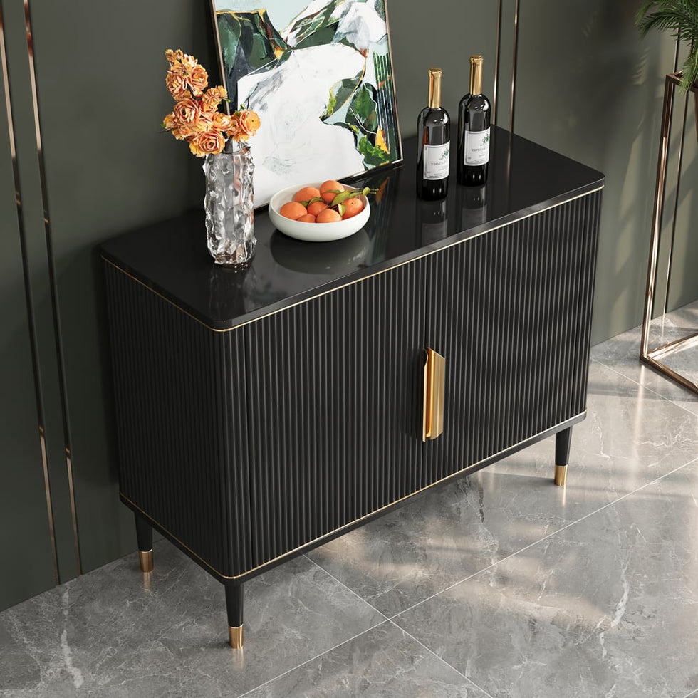 HMR - Modern Entryway Accent Cabinet with 2 Doors 2 Shelves 43.3" in Black