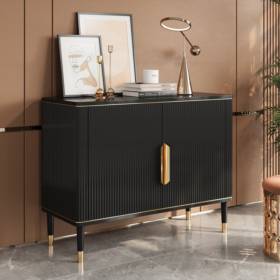 HMR - Modern Entryway Accent Cabinet with 2 Doors 2 Shelves 43.3" in Black