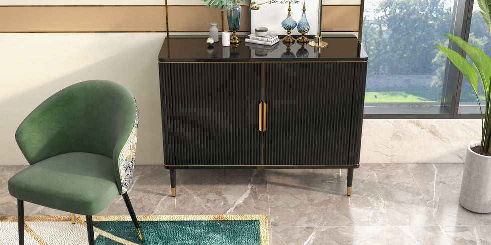 HMR - Modern Entryway Accent Cabinet with 2 Doors 2 Shelves 43.3" in Black
