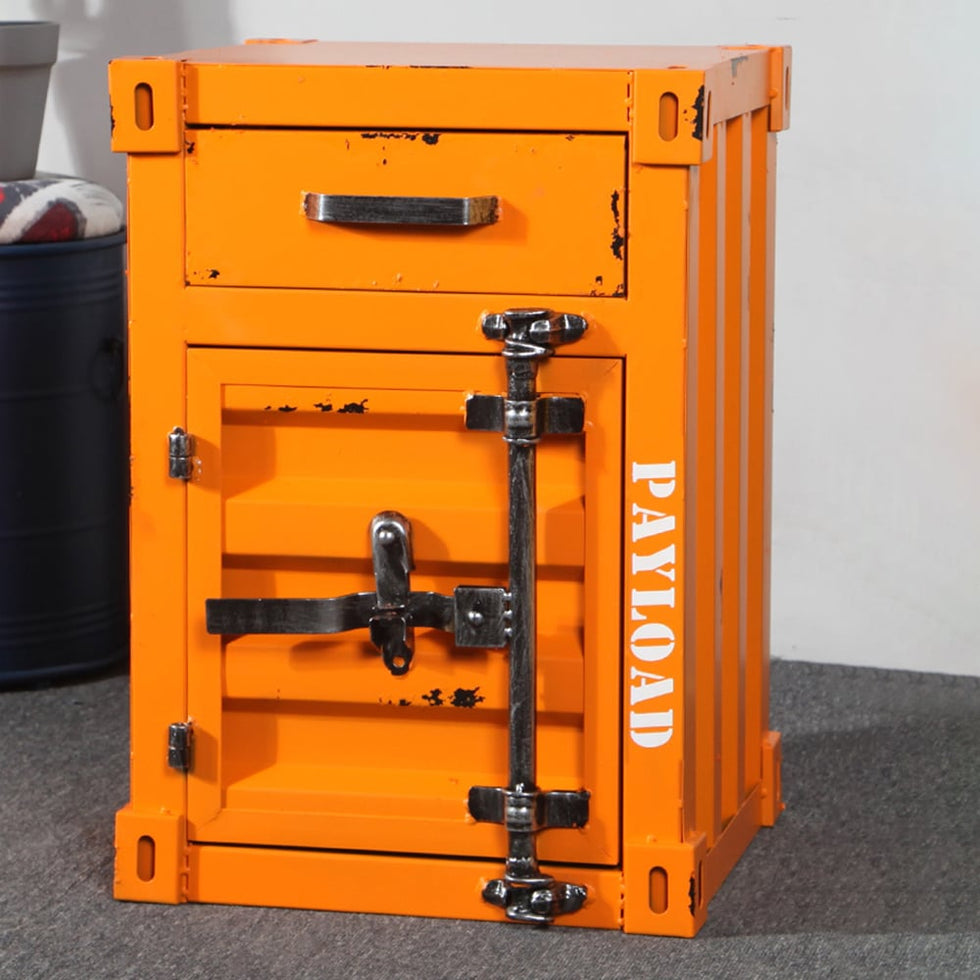 HMR - Ctainer Industrial Nightstand Retro Bedside Storage Cabinet with Door & Drawer