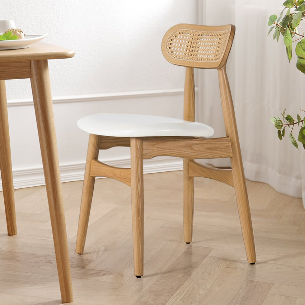 HMR - Japandi Modern Wood Dining Chair with Faux Leather Upholstery