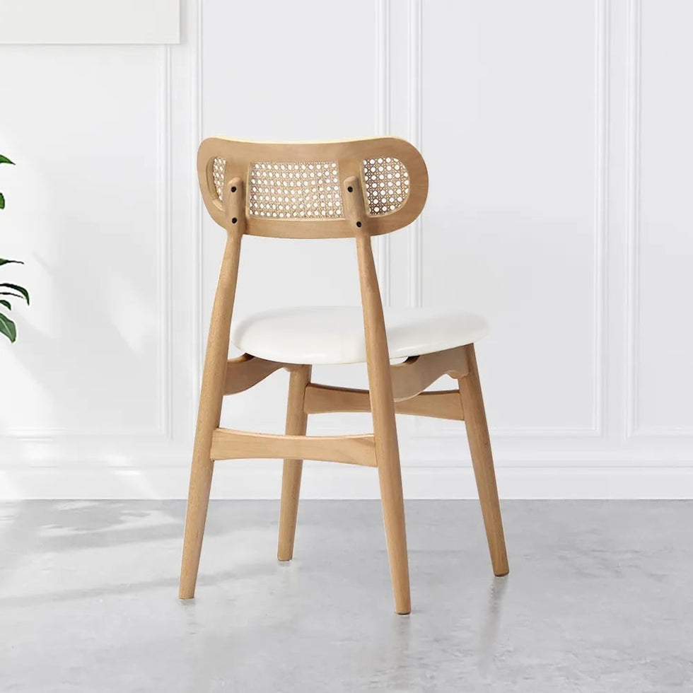 HMR - Japandi Modern Wood Dining Chair with Faux Leather Upholstery