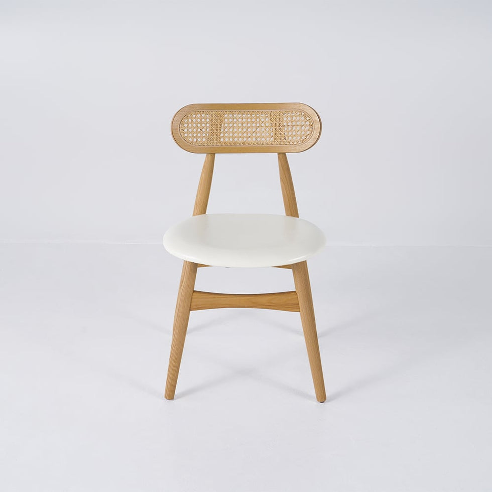 HMR - Japandi Modern Wood Dining Chair with Faux Leather Upholstery