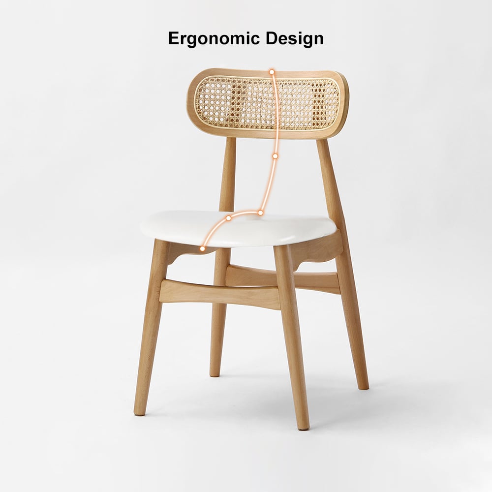 HMR - Japandi Modern Wood Dining Chair with Faux Leather Upholstery