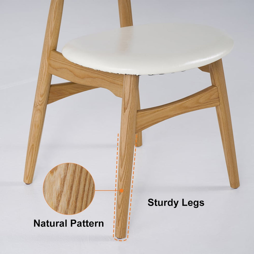 HMR - Japandi Modern Wood Dining Chair with Faux Leather Upholstery