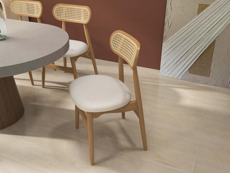 HMR - Japandi Modern Wood Dining Chair with Faux Leather Upholstery