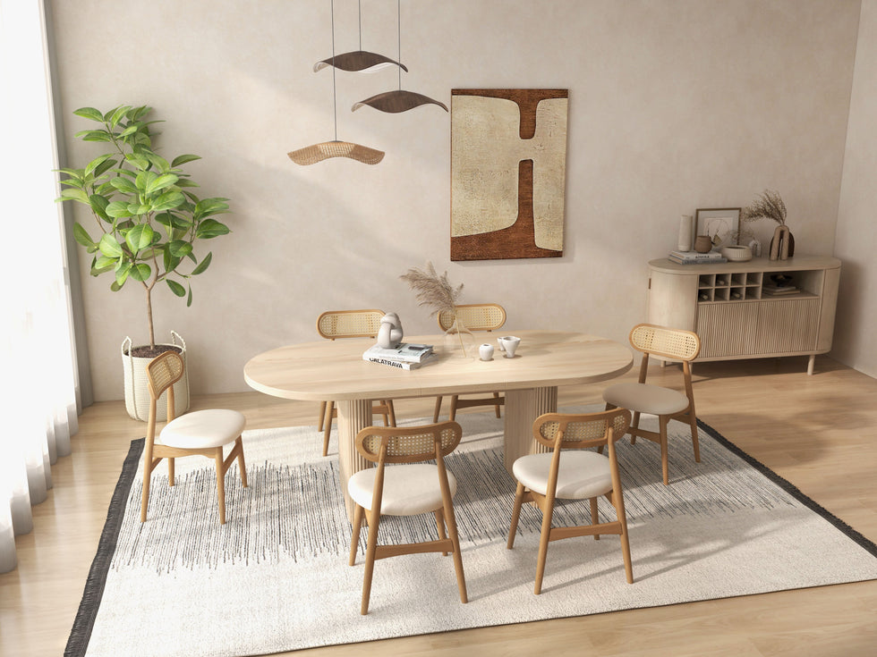 HMR - Japandi Modern Wood Dining Chair with Faux Leather Upholstery