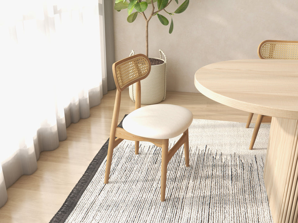 HMR - Japandi Modern Wood Dining Chair with Faux Leather Upholstery