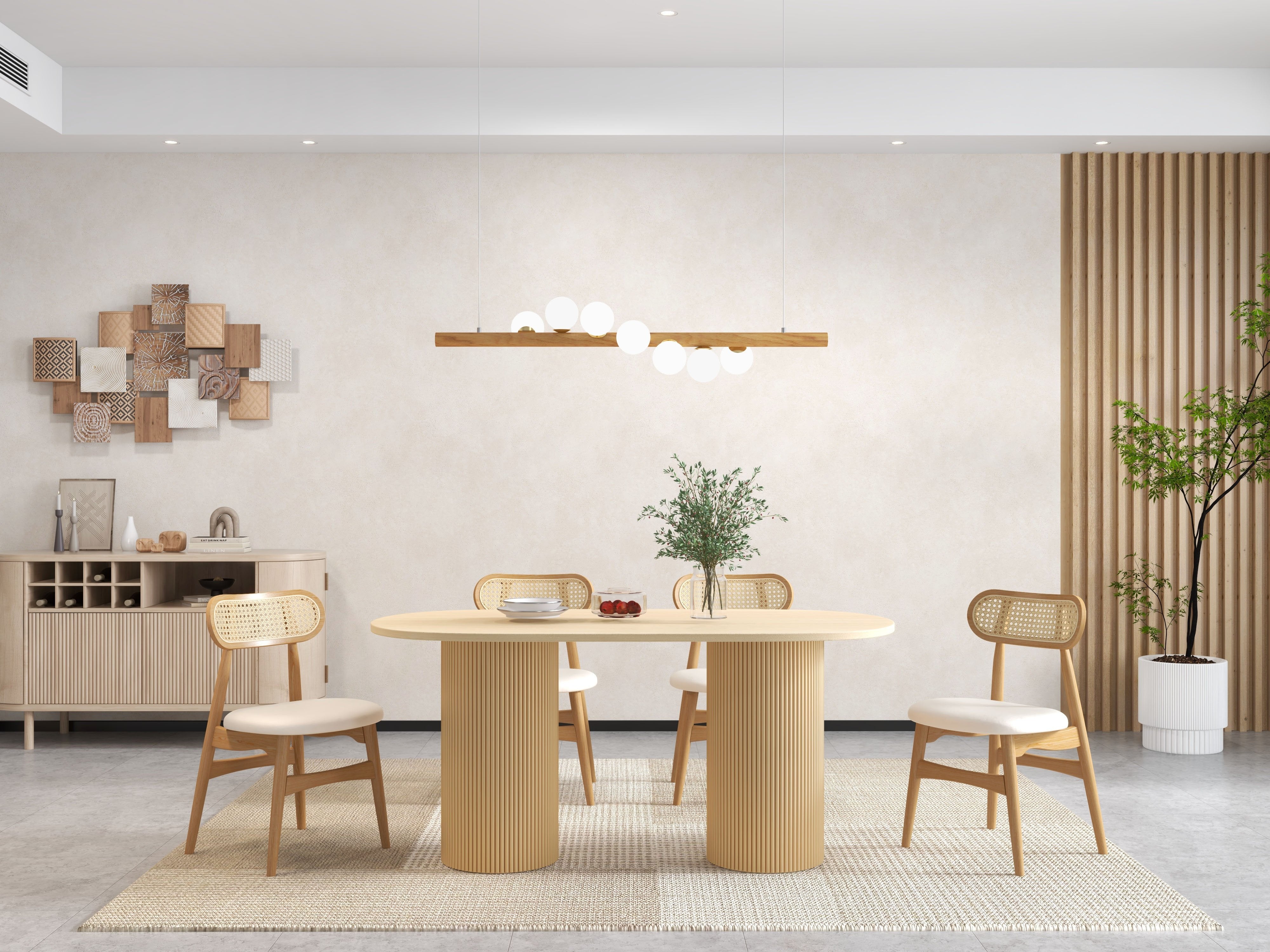 HMR - Japandi Modern Wood Dining Chair with Faux Leather Upholstery
