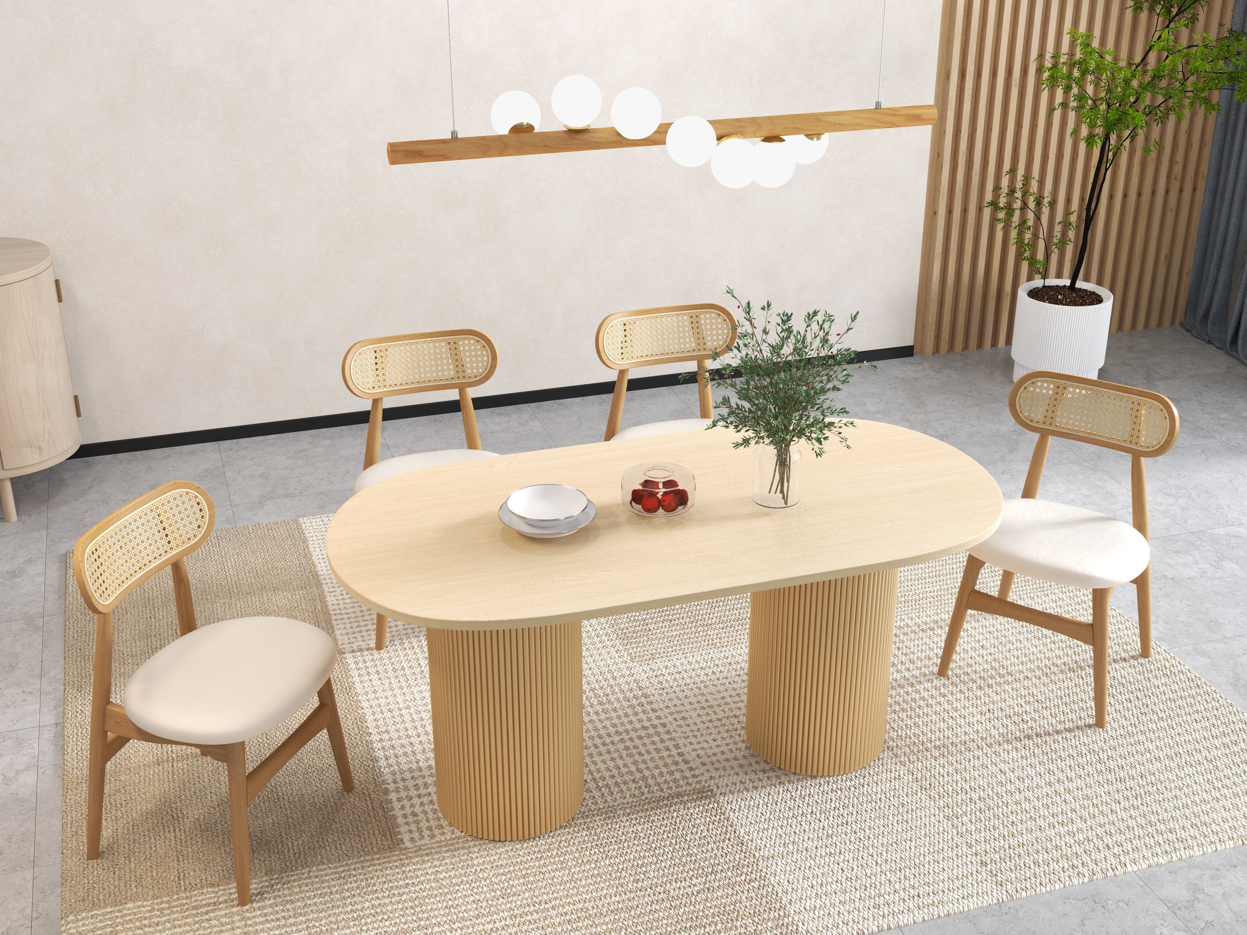 HMR - Japandi Modern Wood Dining Chair with Faux Leather Upholstery