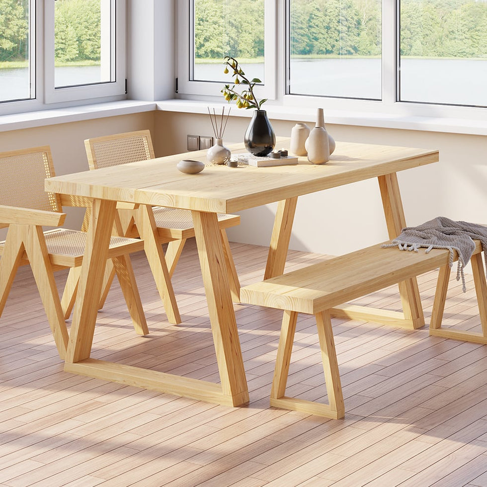 HMR - Rectangular Dining Table Pine in 63"L, Natural