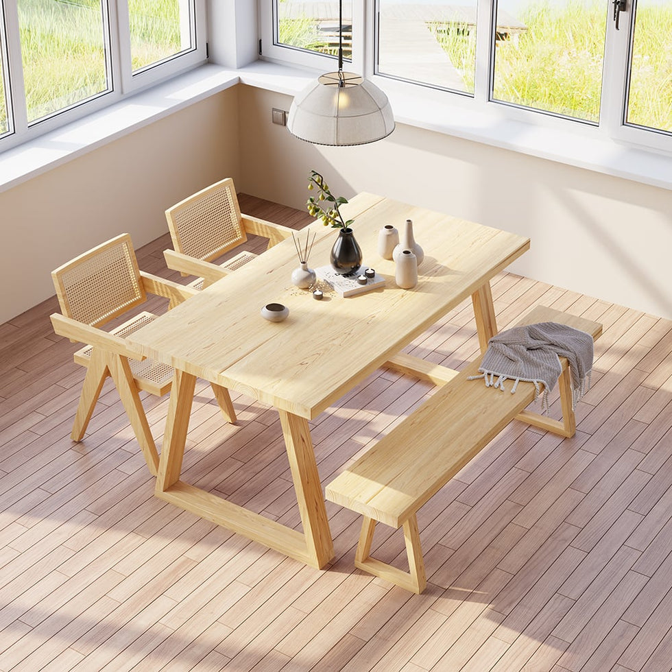 HMR - Rectangular Dining Table Pine in 63"L, Natural