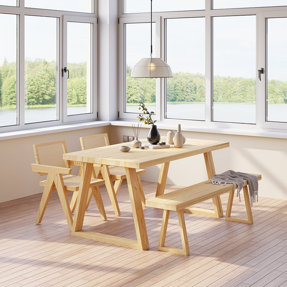 HMR - Rectangular Dining Table Pine in 63"L, Natural