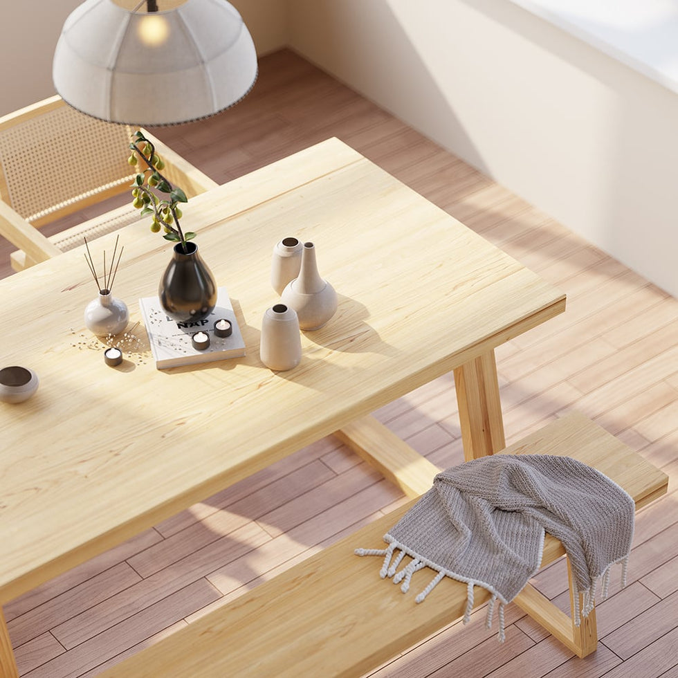 HMR - Rectangular Dining Table Pine in 63"L, Natural