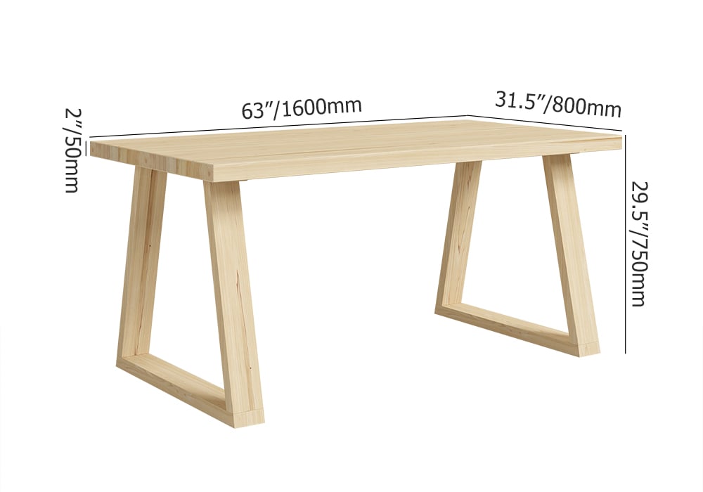 HMR - Rectangular Dining Table Pine in 63"L, Natural