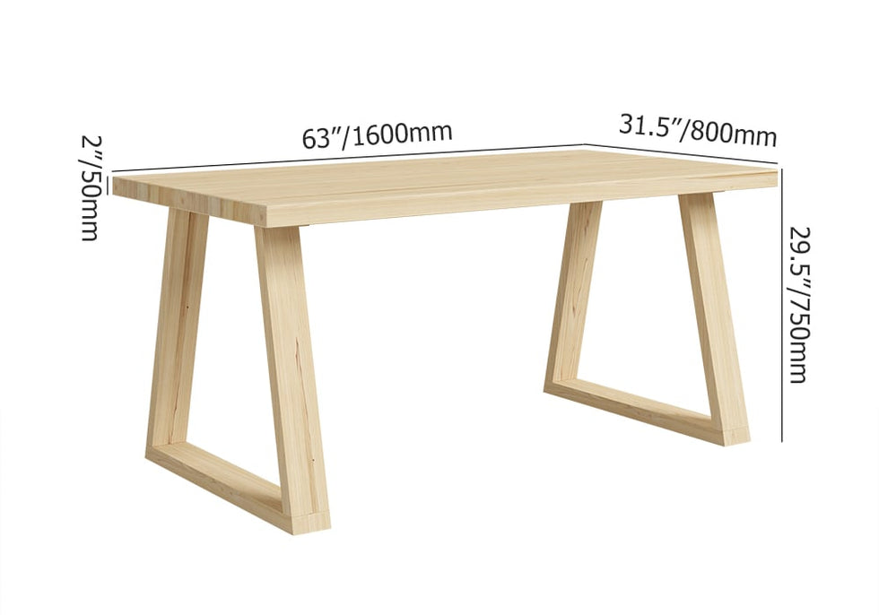 HMR - Rectangular Dining Table Pine in 63"L, Natural