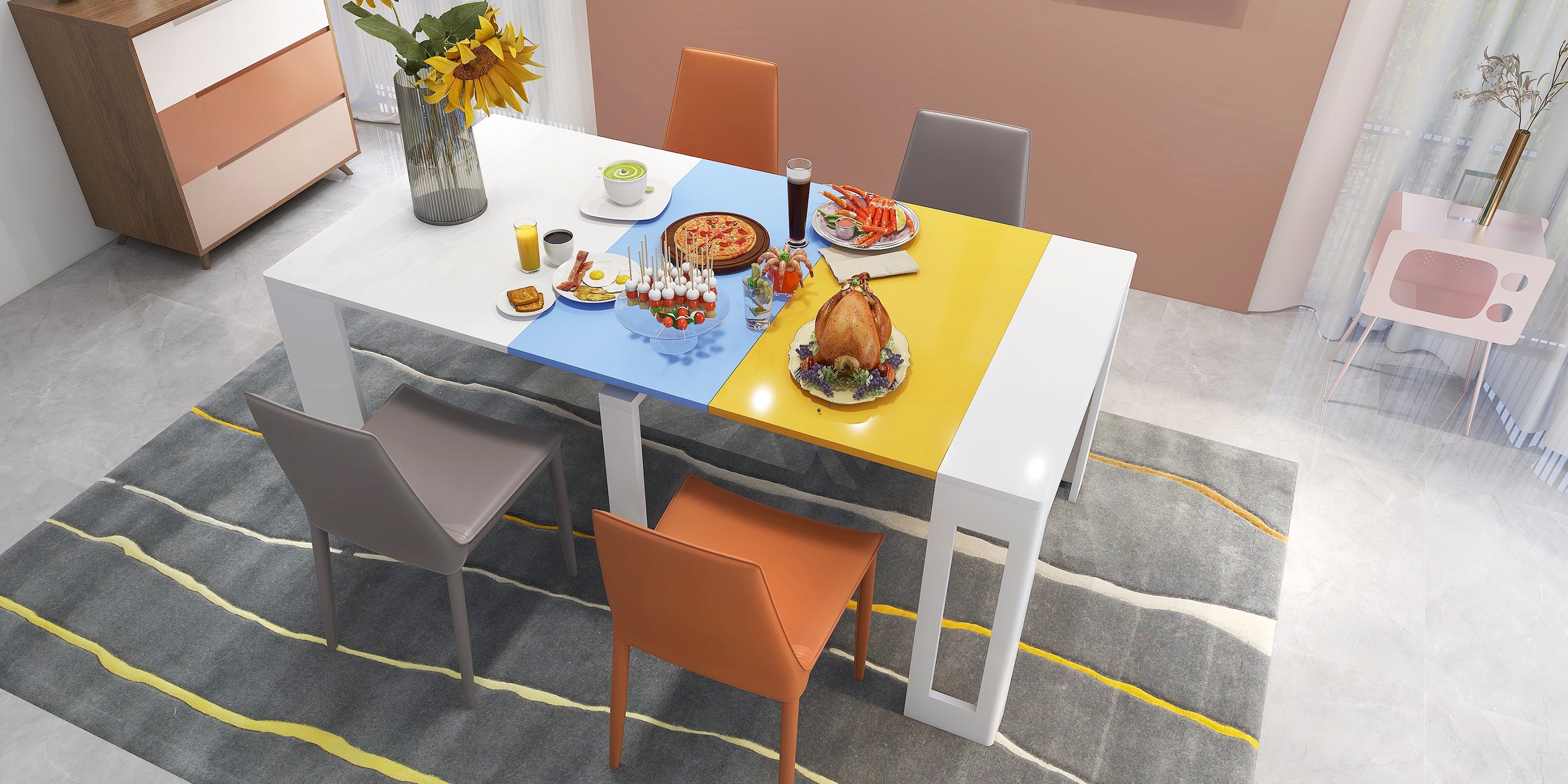HMR - 16"-73" Modern Style Rectangle Folding Wold Dining Table Seats 2-8 People