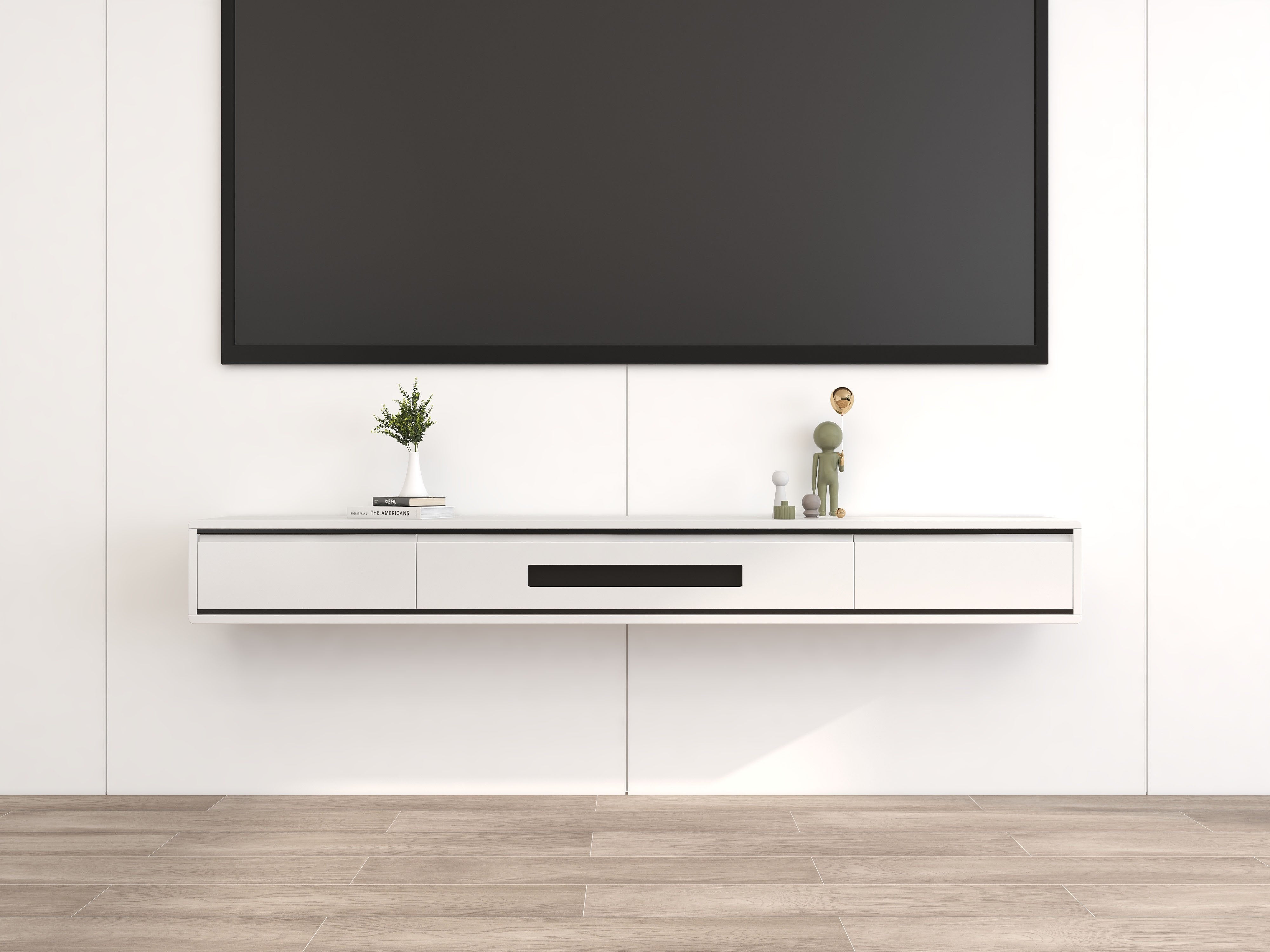 HMR - Smooth TV Stand Postmodern Minimalist Floating Media Console with Storage
