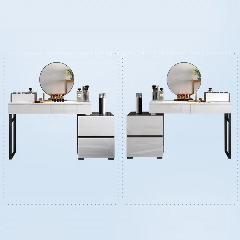 HMR - Glossy Vanity Table with Mirror and Side Cabinet in Black and White