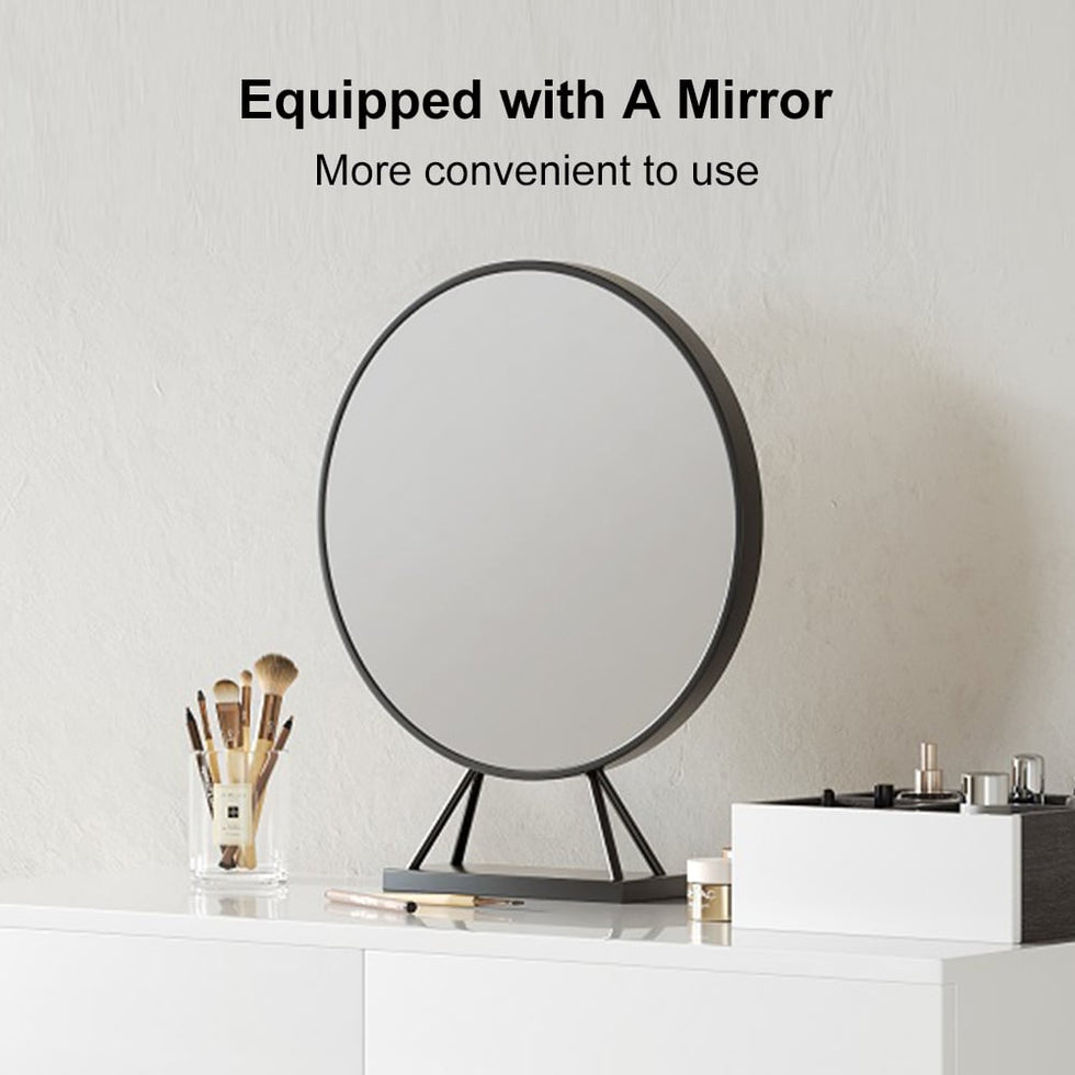HMR - Glossy Vanity Table with Mirror and Side Cabinet in Black and White