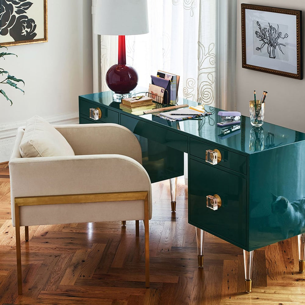 HMR - Wooden Vanity Table with Acrylic Base in Green