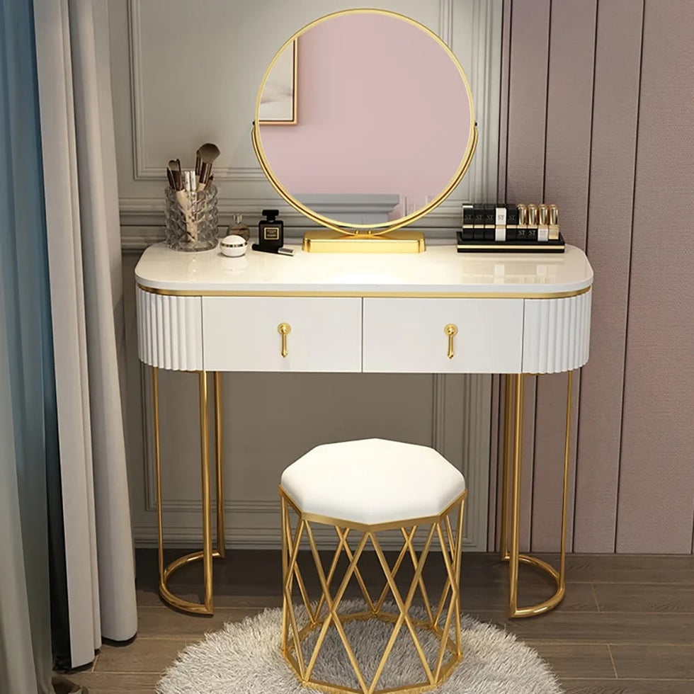 HMR - Pursorr Oval Vanity Table with Rotatable Mirror and Nesting Stool in 39.4"W