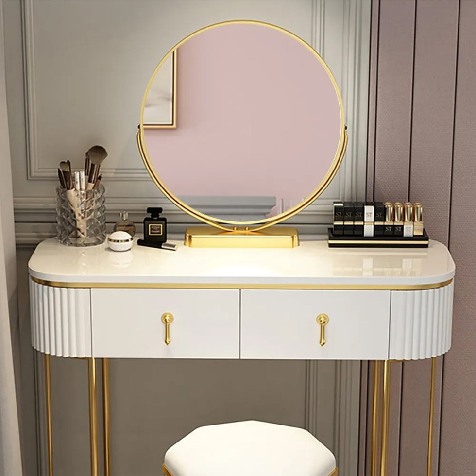 HMR - Pursorr Oval Vanity Table with Rotatable Mirror and Nesting Stool in 39.4"W
