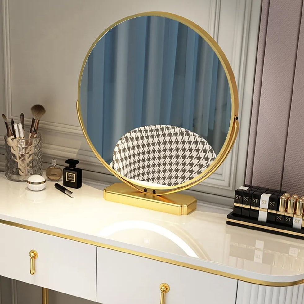 HMR - Pursorr Oval Vanity Table with Rotatable Mirror and Nesting Stool in 39.4"W
