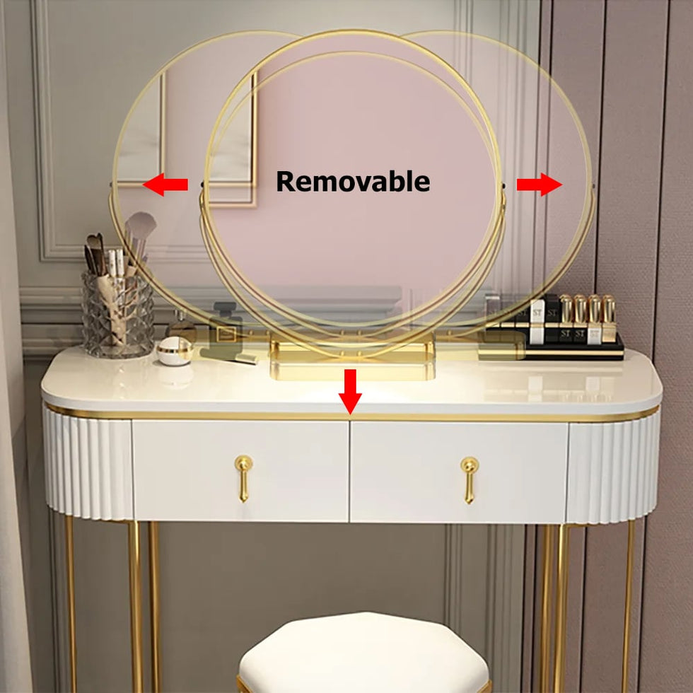 HMR - Pursorr Oval Vanity Table with Rotatable Mirror and Nesting Stool in 39.4"W