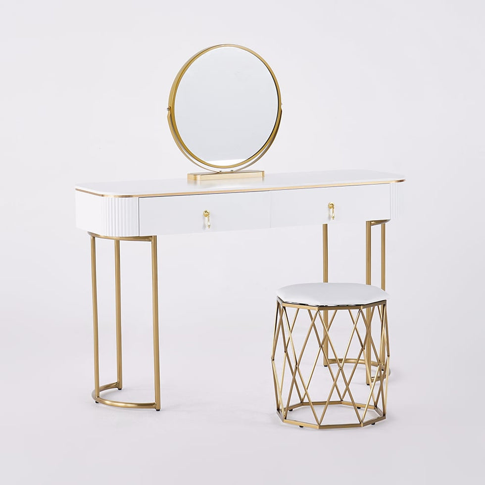 HMR - Pursorr Oval Vanity Table with Rotatable Mirror and Nesting Stool in 39.4"W