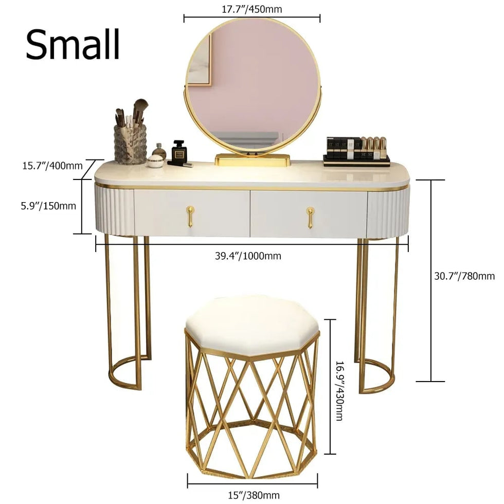HMR - Pursorr Oval Vanity Table with Rotatable Mirror and Nesting Stool in 39.4"W