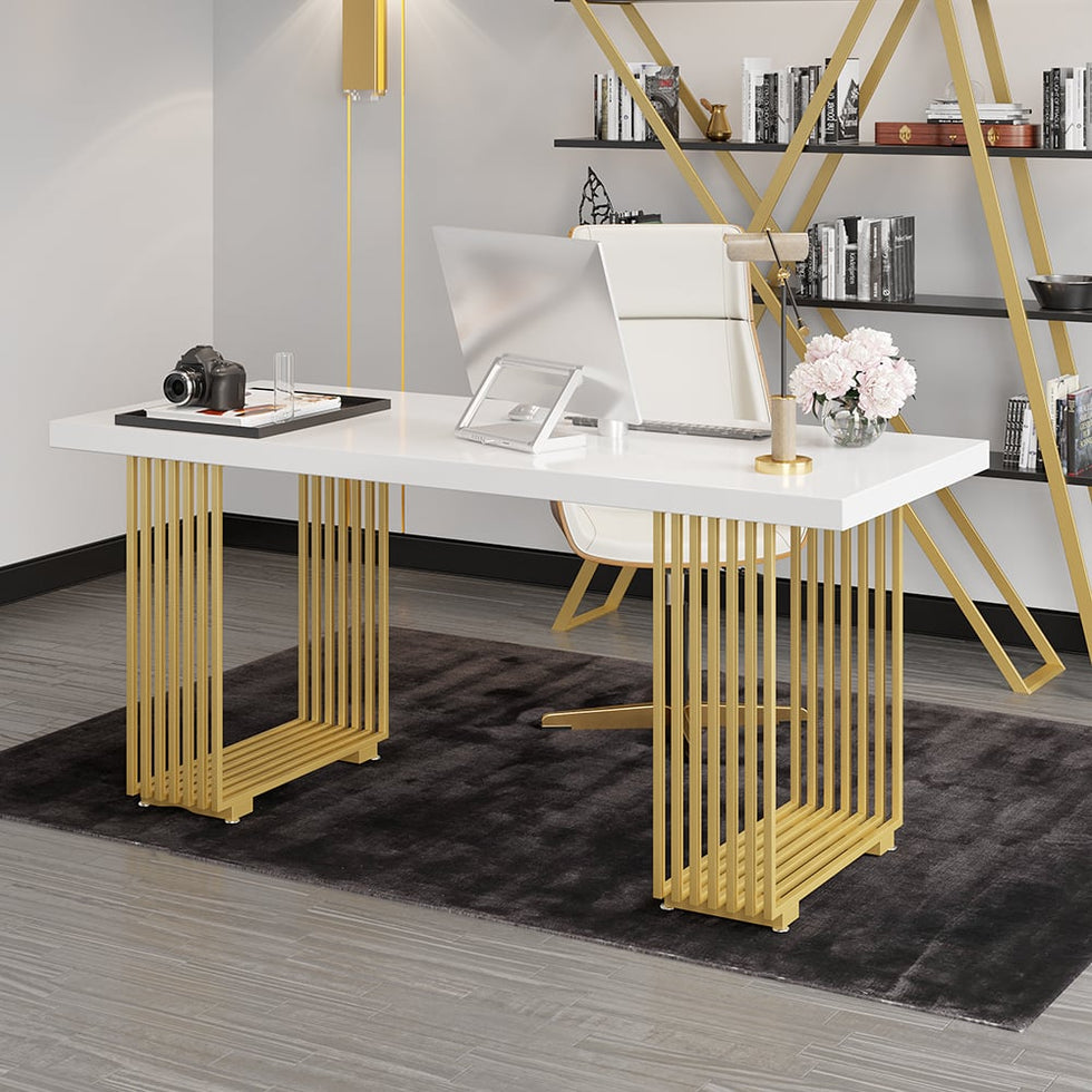 HMR - Modern 47" Rectangular Office Desk with Solid Wood Table Top